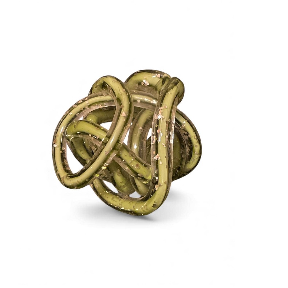 Green Glass Knot Decor – Modern Art Glass Orb Sculpture – Table Styling Accent - Picture 7 of 10